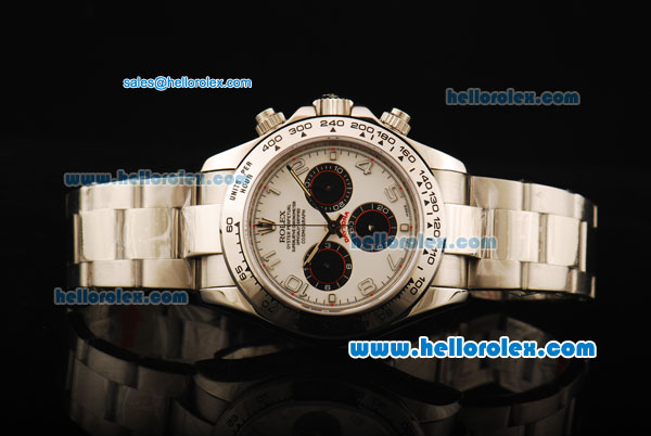 Rolex Daytona Chronograph Swiss Valjoux 7750 Automatic Movement Full Steel with White Dial and Arabic Numerals - Click Image to Close